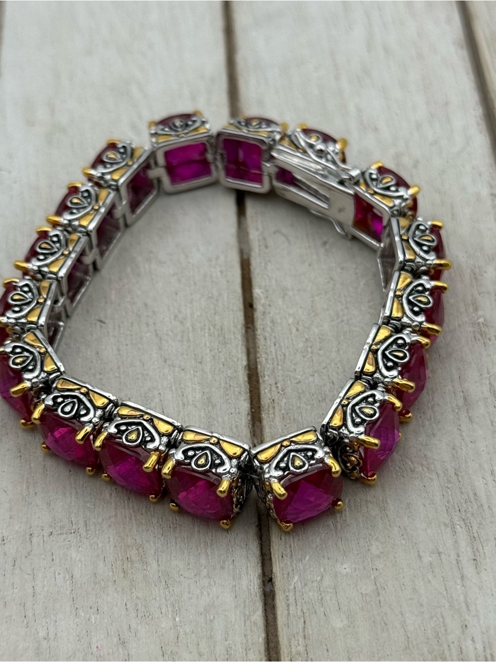 Park Lane Signature ruby CZ Line Tennis Link Bracelet - Picture 6 of 11